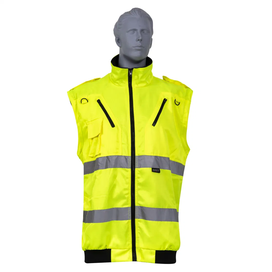 Safety Reflective Removable Sleeves Hoodie Fleece Lined Padded Polyester Waterproof Repellence and Breathable Workwear Tc Hi Vis Jacket Chaqueta Reflec