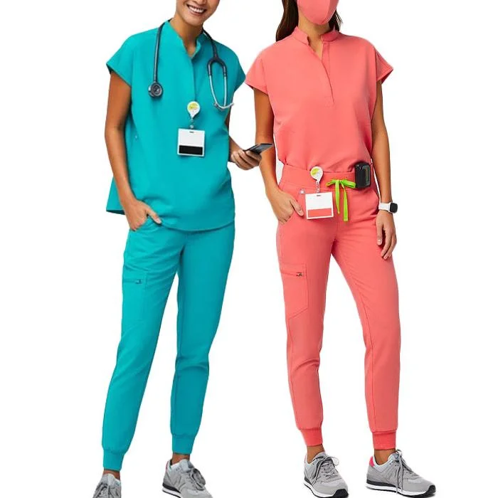 Wholesale Medical Nursing Hospital Uniform Black Elastic Scrubs Sets Stretch Uniform